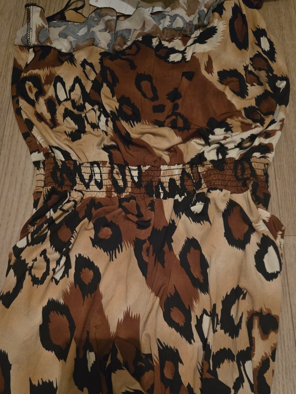 NaNa Leopard Print Strapless Jumpsuit in Brown and Black